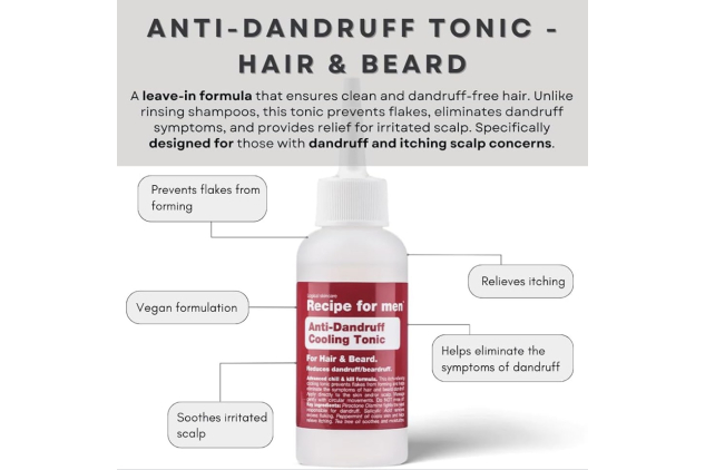 Recipe for Men Anti-Dandruff Cooling Tonic – Leave-In Hair & Beard Treatment | 3 × 100ml