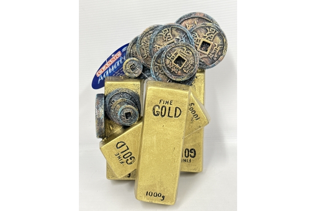 CLASSIC Large Gold Bars & Coins Aquarium Ornament – 240mm | Treasure Chest Decoration