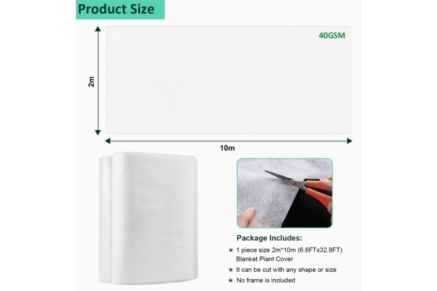 Garden Plant Fleece Frost Protection | Heavy-Duty Winter Cover | 2m x 10m 40gsm | Reusable Freeze Blanket for Outdoor Plants