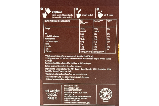 Starbuck Signature Salted Caramel Hot Chocolate Powder Sachets | 10 Per Pack | Winter Essential